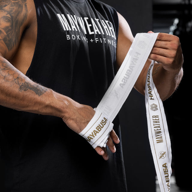 Hayabusa x Mayweather Bandagen Stretch – Weiß/Gold