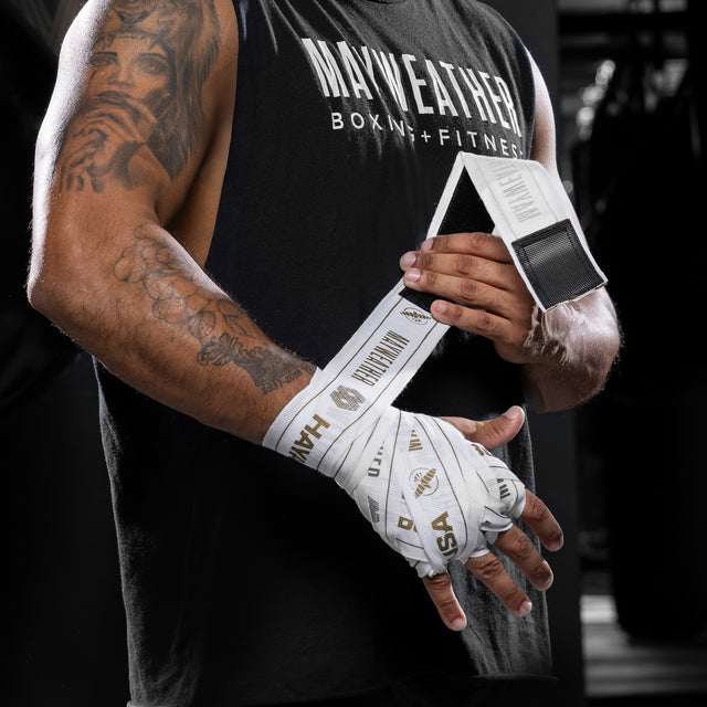 Hayabusa x Mayweather Bandagen Stretch – Weiß/Gold
