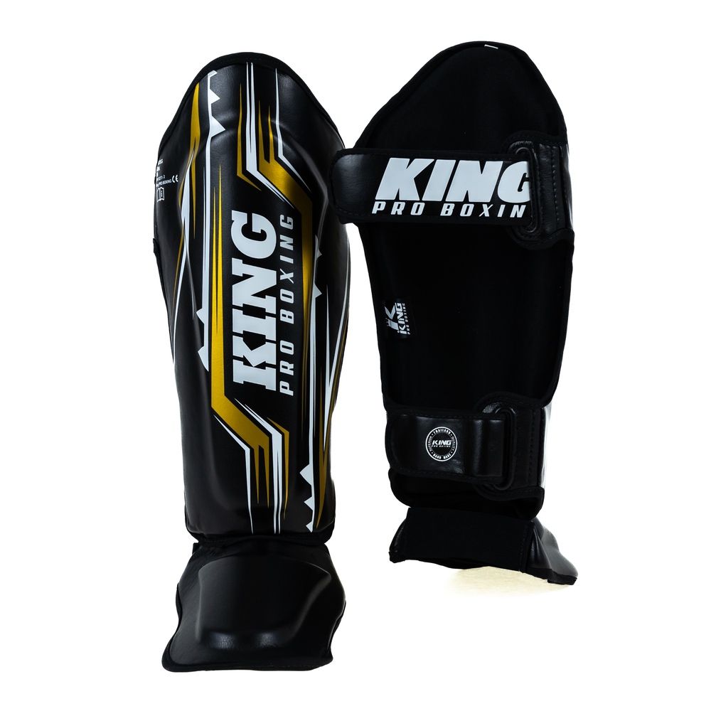 King Pro Boxing Kickboks Scheenbeschermers Spartan - Zwart/Geel