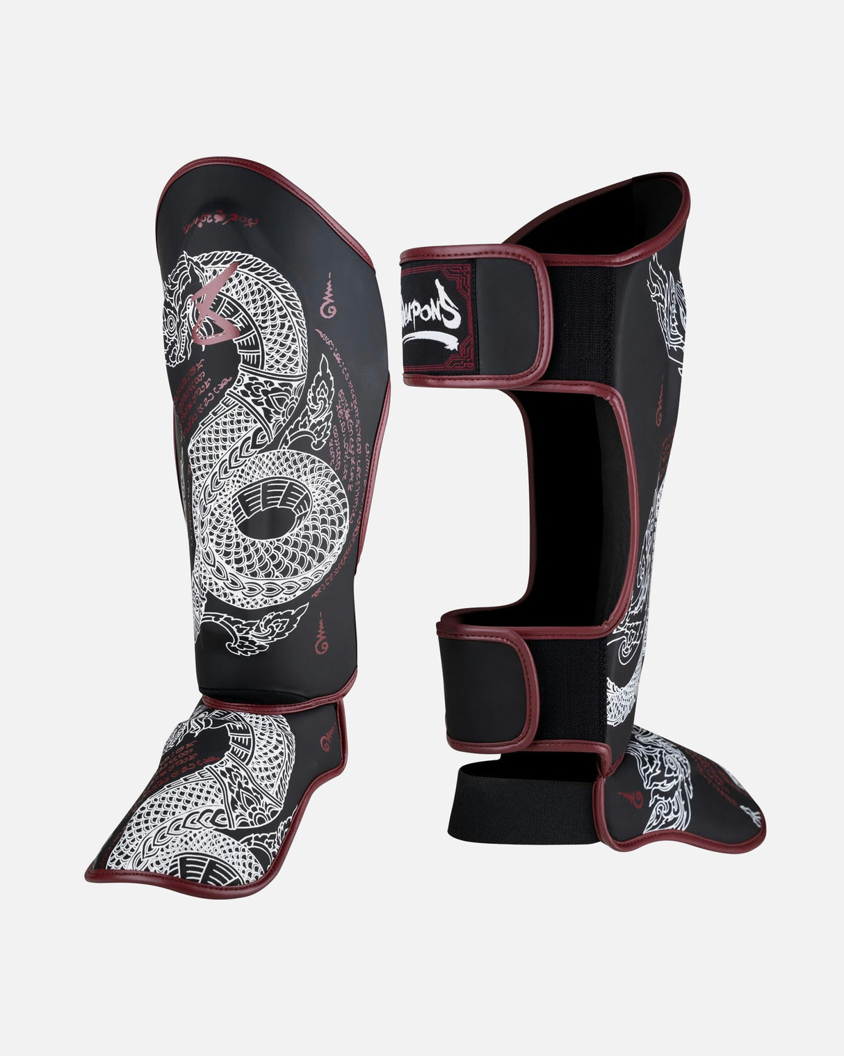 8 WEAPONS Scheenbeschermers Sak Yant Naga - Zwart/Bordeaux