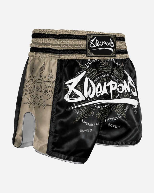 Pantaloncini Muay Thai 8 WEAPONS 8 Ways Yant 2.0 – Nero/Sabbia