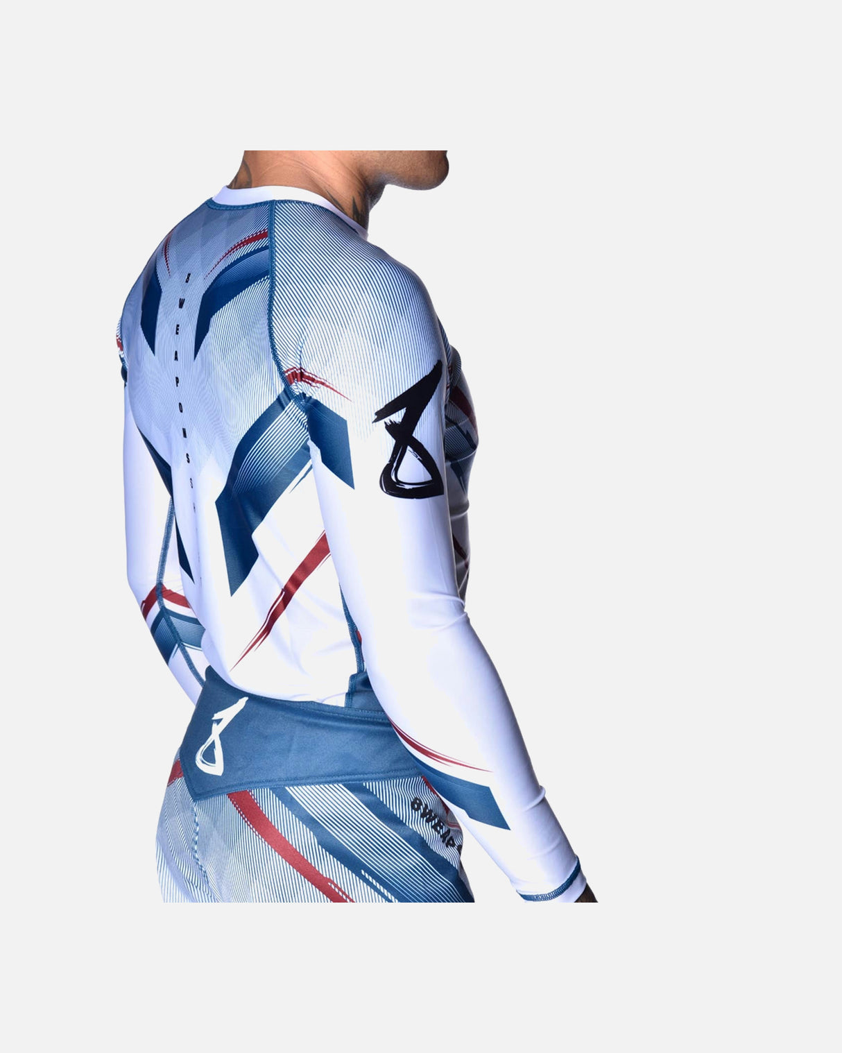 Rashguard 8 WEAPONS Shift – Bílá/Tmavě modrá/Červená