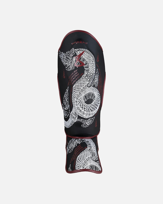 8 WEAPONS Shin guards Sak Yant Naga – Black/Burgundy
