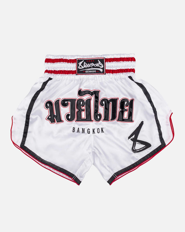 Pantaloni scurți Muay Thai 8 WEAPONS Bangkok – Alb/Negru