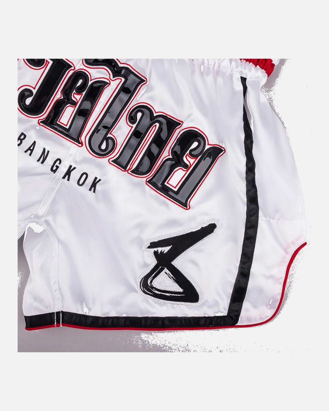 Pantaloni scurți Muay Thai 8 WEAPONS Bangkok – Alb/Negru