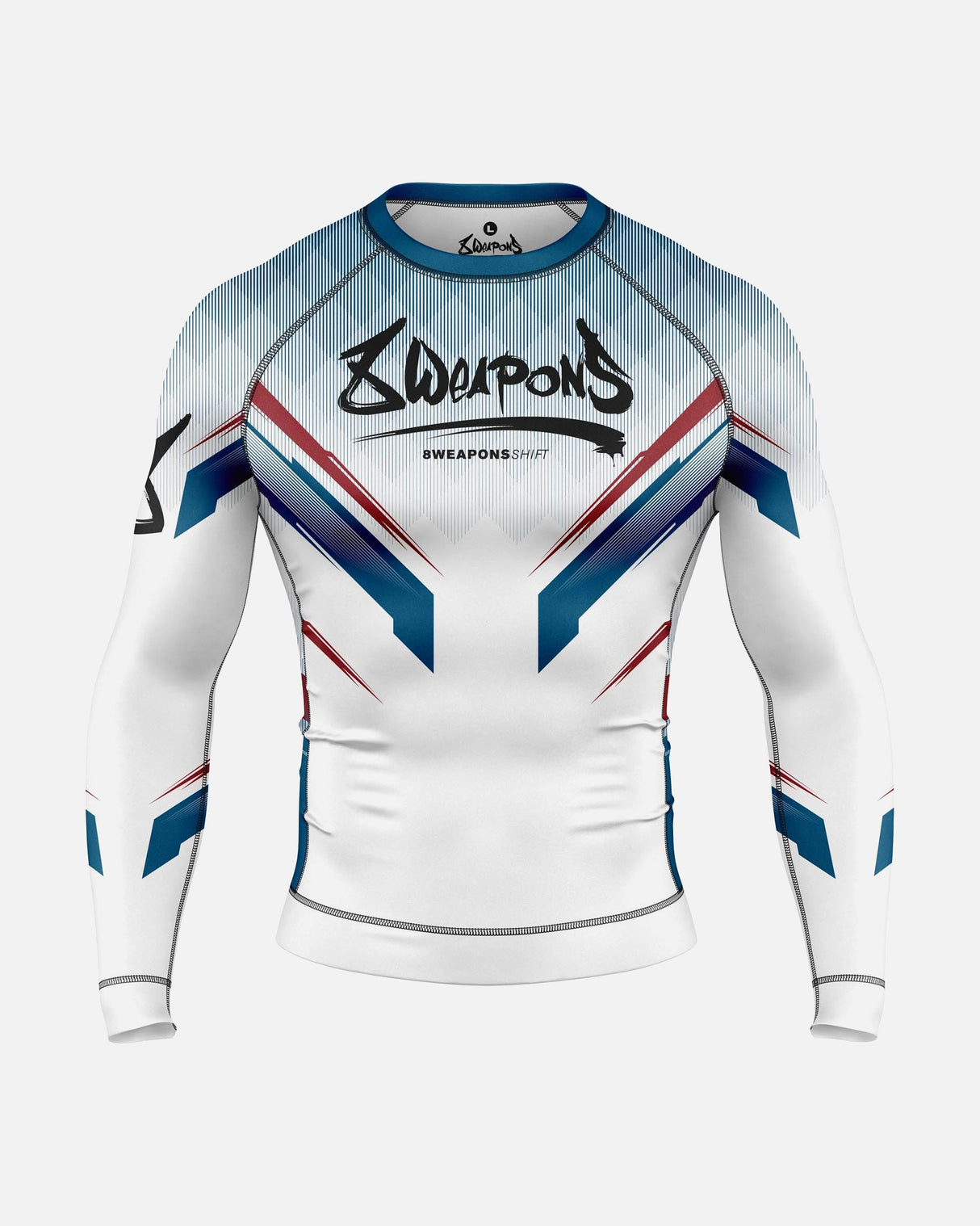 Rashguard 8 WEAPONS Shift – Bílá/Tmavě modrá/Červená