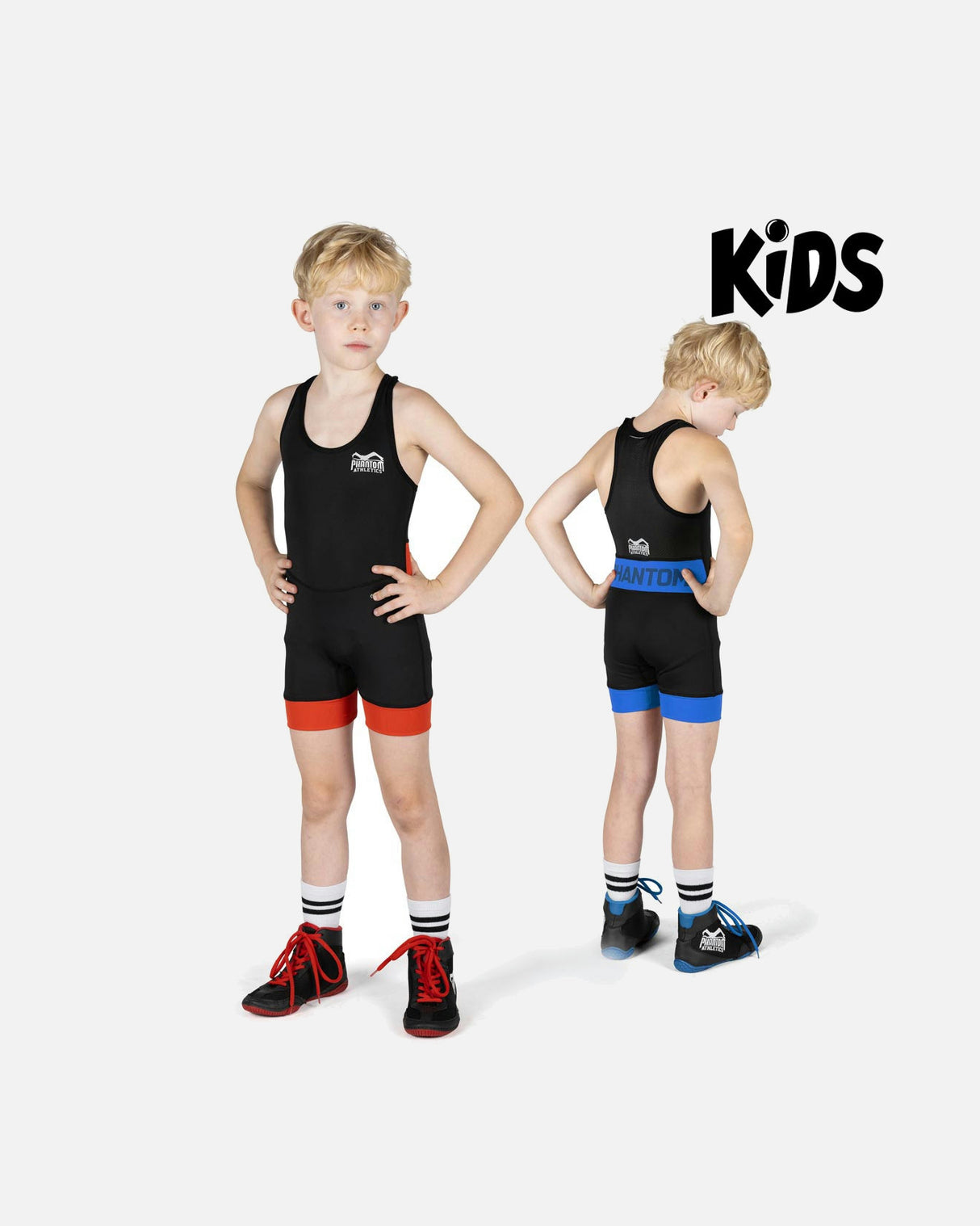 Phantom Athletics Worstelsinglet Storm Kinderen - Zwart/Rood/Zwart/Blauw