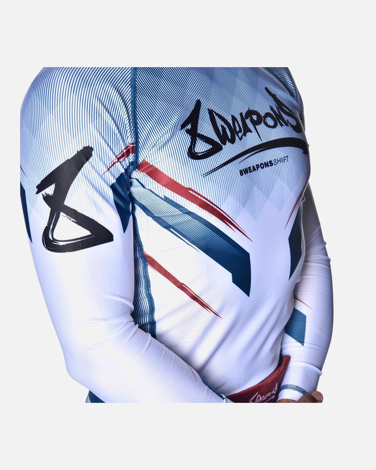 Rashguard 8 WEAPONS Shift – Bílá/Tmavě modrá/Červená
