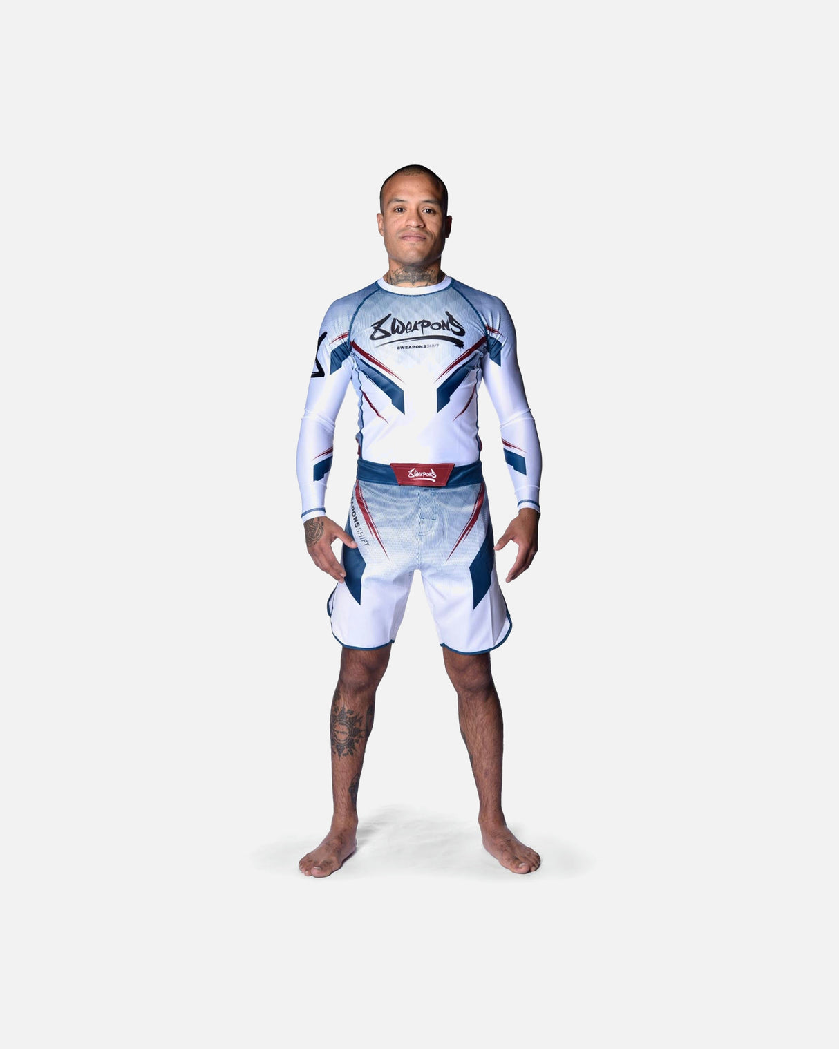 Rashguard 8 WEAPONS Shift – Bílá/Tmavě modrá/Červená