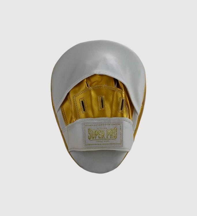 Super Pro Handpads Curved Kunstleer - Wit/Goud - Trap & Stootkussens