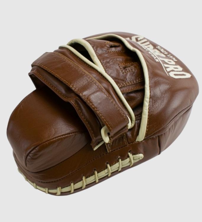 Super Pro Handpads Vintage Curved Leer - Bruin/Wit - Trap & Stootkussens