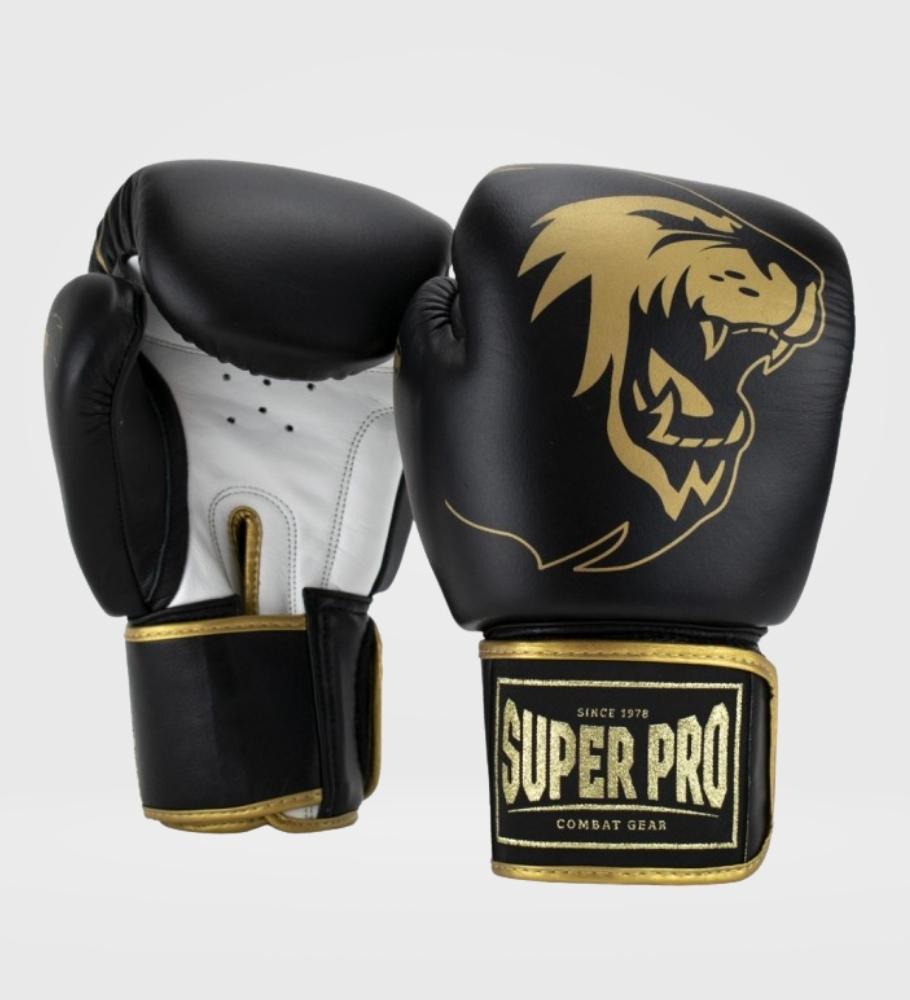 Super Pro (Kick)Bokshandschoenen Warrior - Zwart/Goud/Wit - (Kick)Bokshandschoenen