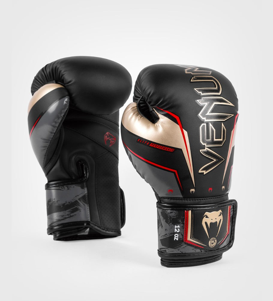 Venum (Kick)Bokshandschoenen Elite Evo - Zwart/Goud/Rood - (Kick)Bokshandschoenen