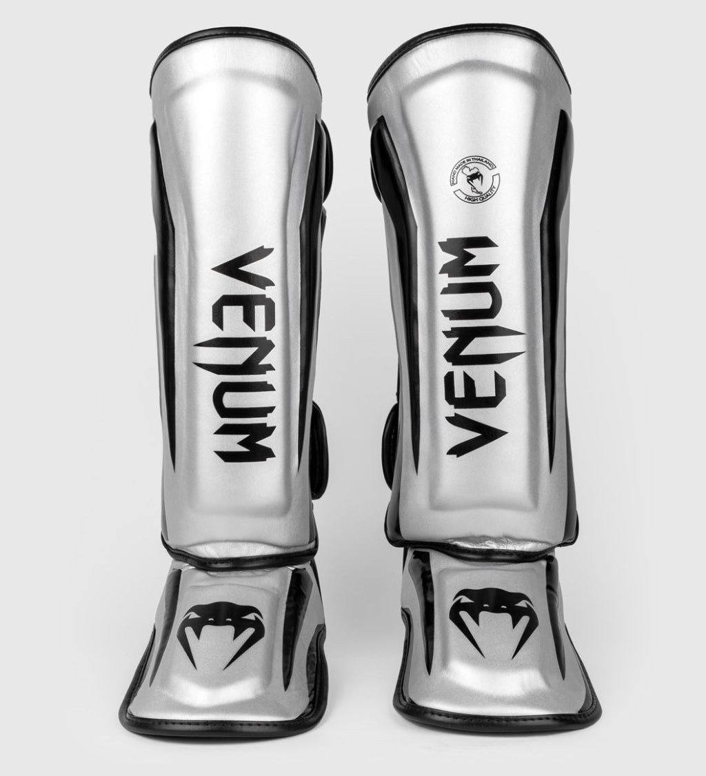 Venum Kickboks Scheenbeschermers Elite - Zilver/Zwart - Scheenbeschermers