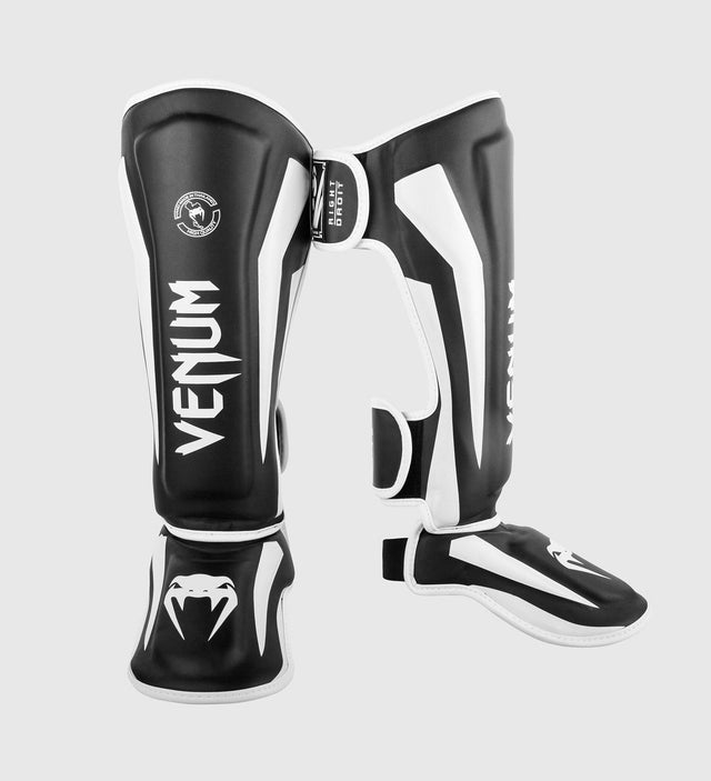 Caneleiras de kickboxing Venum Elite – Preto/Branco – Caneleiras