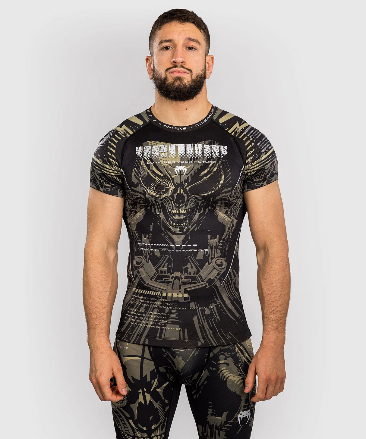 Venum Rashguard Korte Mouwen Invader - Zwart/Zand
