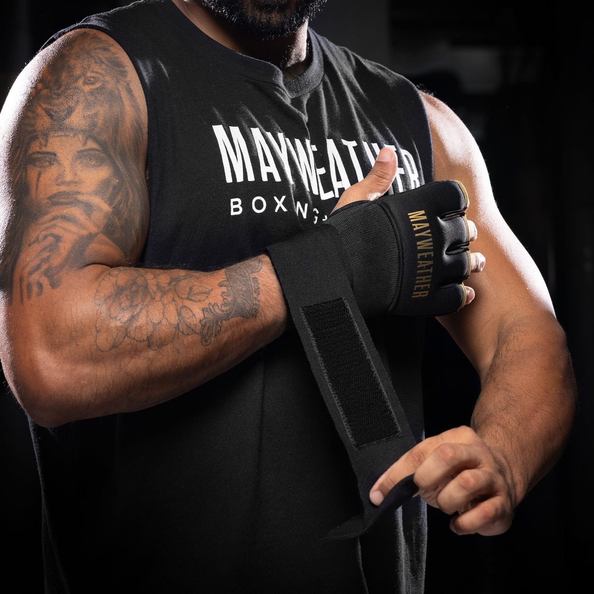 Hayabusa x Mayweather Binnenhandschoenen Deluxe Quick Wraps - Zwart/Goud