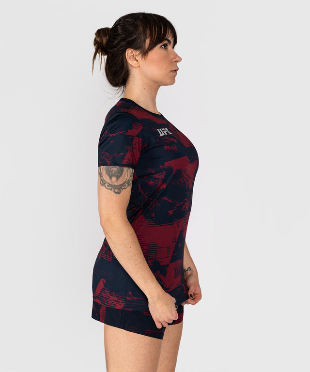 Venum UFC T-Shirt Zenith Kurzarm Damen – Marineblau/Bordeaux/Silber