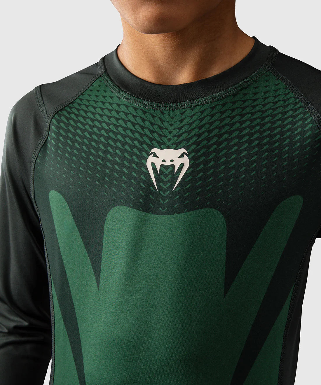 Venum Rashguard Attack Kids - Lange Mouwen - Groen/Gebroken Wit