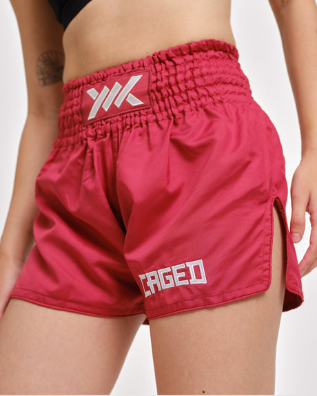 Muay Thai trenky Caged Classic – Červená/Bílá dámské
