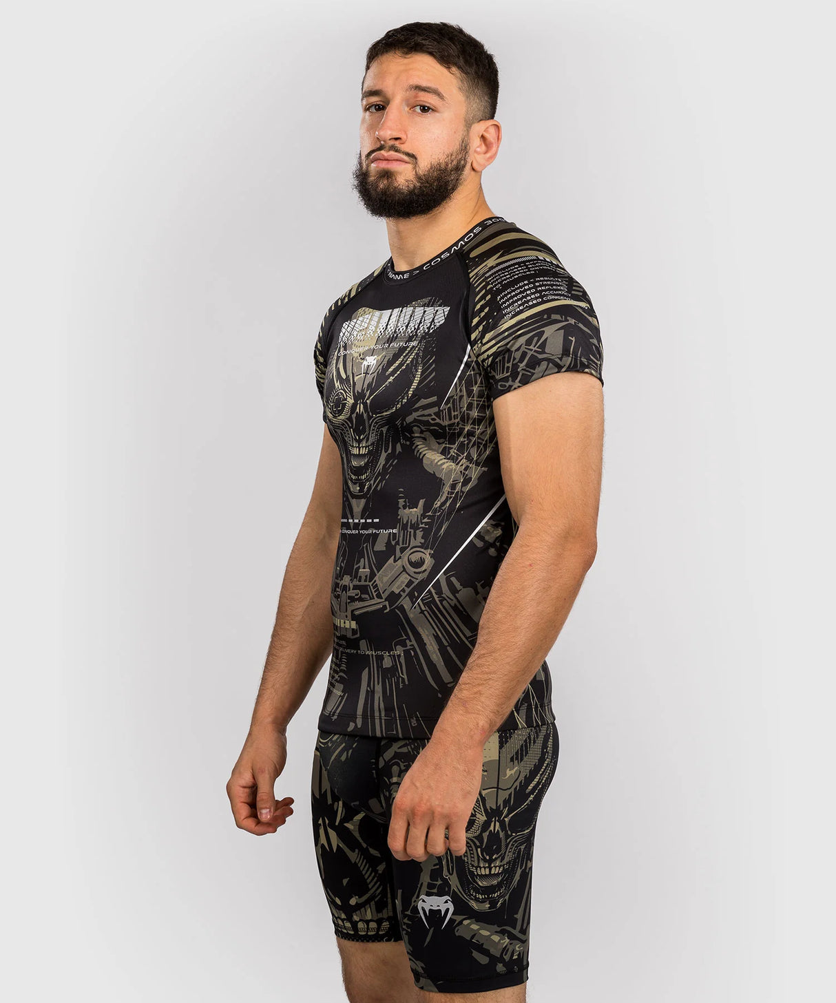 Venum Rashguard Korte Mouwen Invader - Zwart/Zand