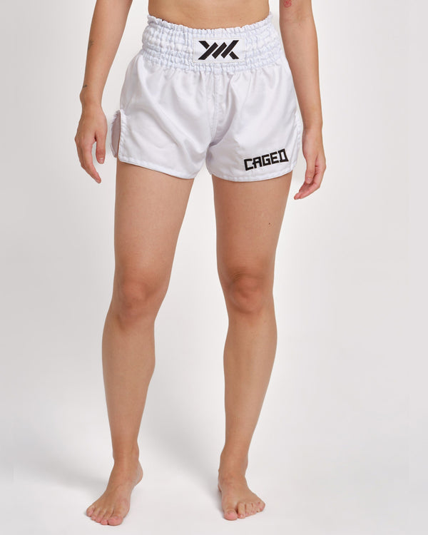 Muay Thai trenky Caged Classic – Bílé/Černé