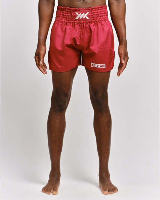 Caged Muay Thai Shorts Classic - Bordeaux Rood/Wit