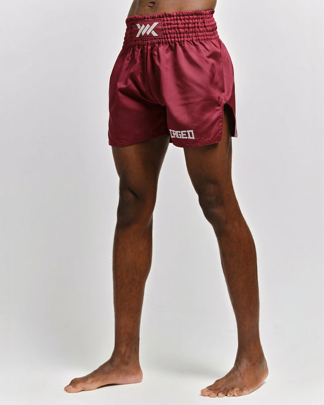Caged Muay-Thai-Shorts Classic – Bordeaux Rot/Weiß