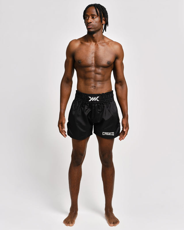 Shorts de Muay Thai Caged Classic – Noir/Blanc