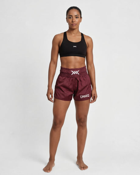 Caged Muay Thai Shorts Classic - Bordeaux Rood/Wit vrouw