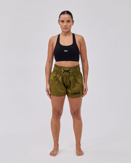 Caged Muay Thai Shorts Classic - Kaki Groen/Zwart vrouw