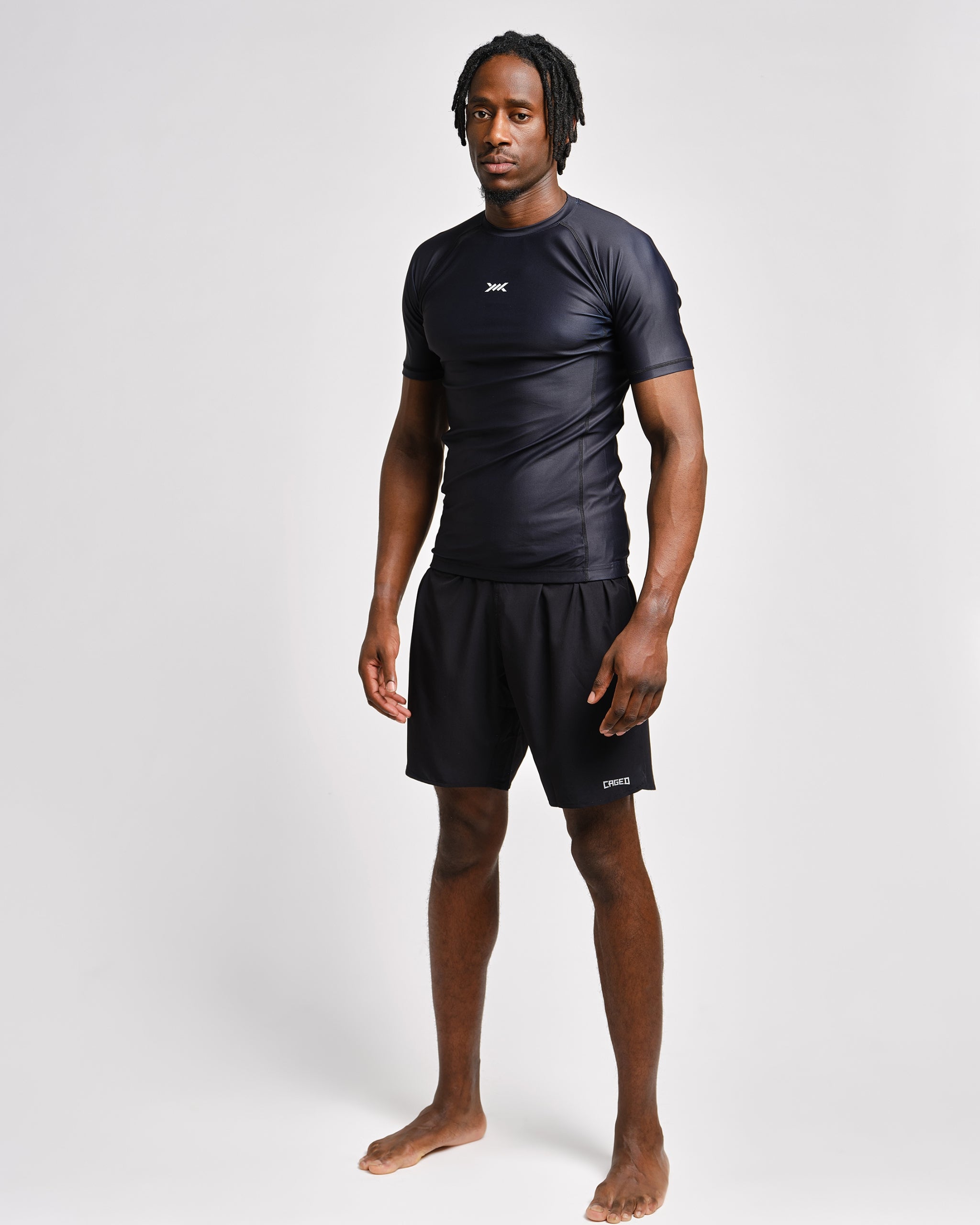 Caged Rashguard Tactical Korte Mouwen - Zwart