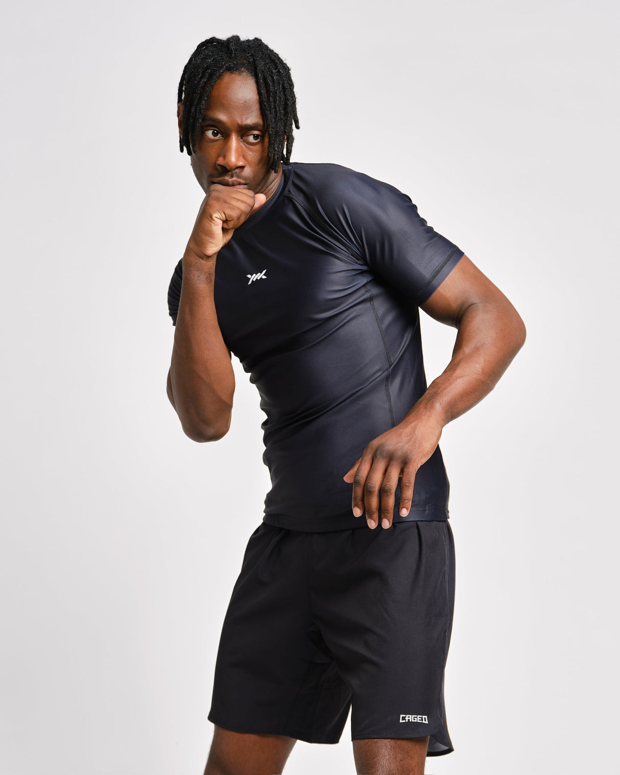 Caged Rashguard Tactical Korte Mouwen - Zwart