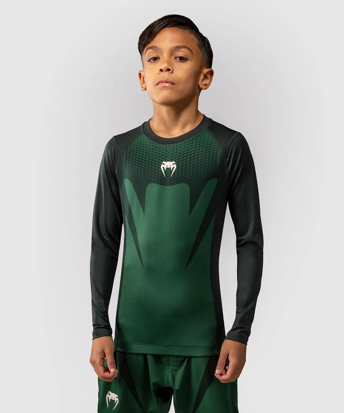 Venum Rashguard Attack Kids - Lange Mouwen - Groen/Gebroken Wit