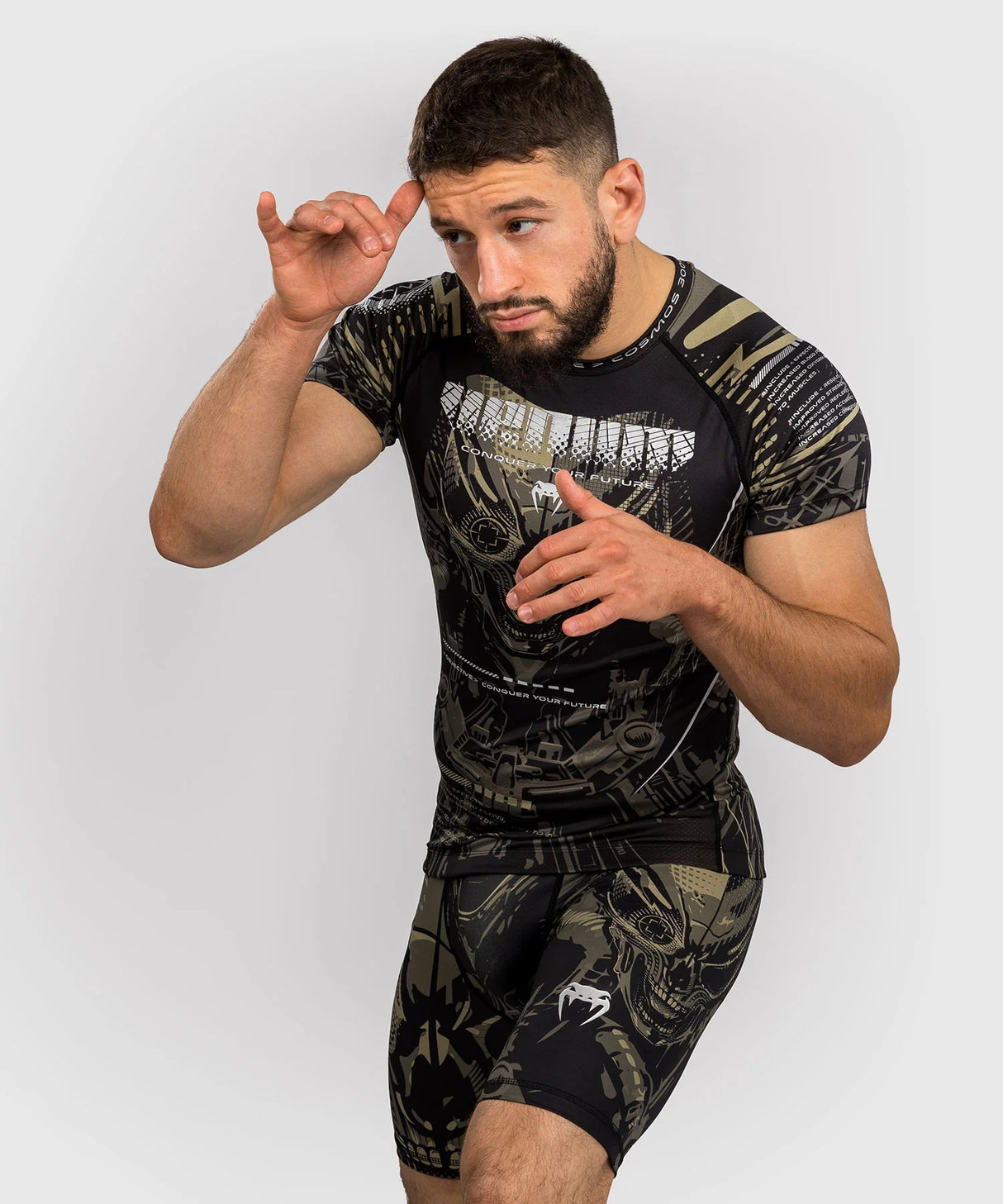 Venum Rashguard Korte Mouwen Invader - Zwart/Zand
