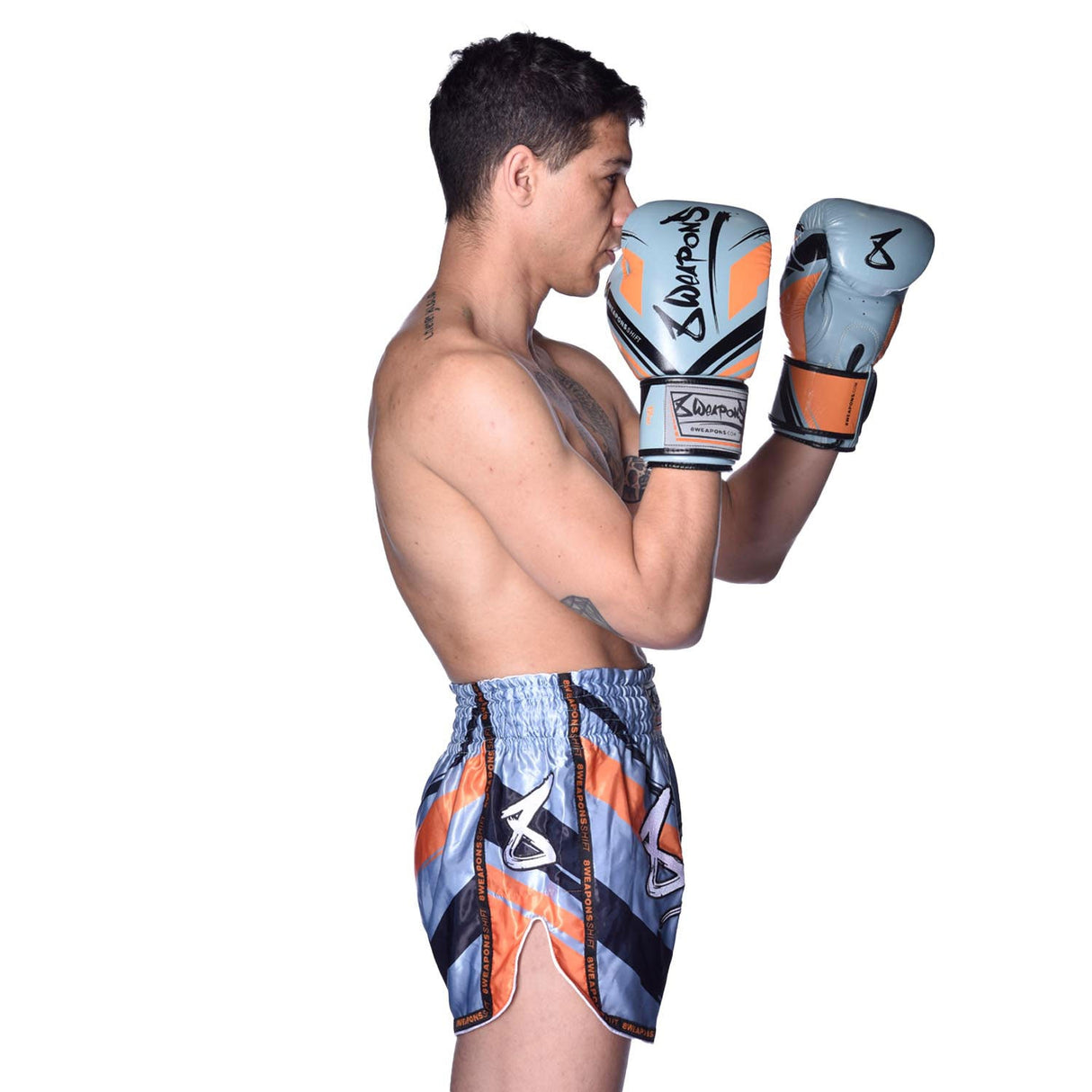 8 WEAPONS Muay Thai Shorts Shift - Ijsgrijs/Oranje