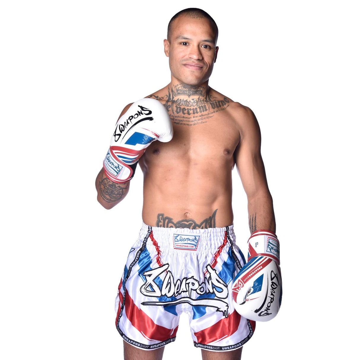 8 WEAPONS Muay Thai Shorts Shift - Wit/Navy/Rood