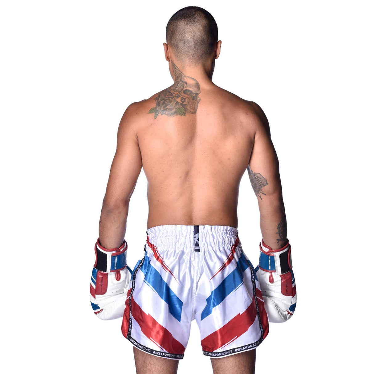 8 WEAPONS Muay Thai Shorts Shift - Wit/Navy/Rood