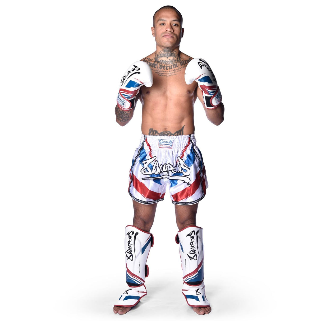 8 WEAPONS Muay Thai Shorts Shift - Wit/Navy/Rood