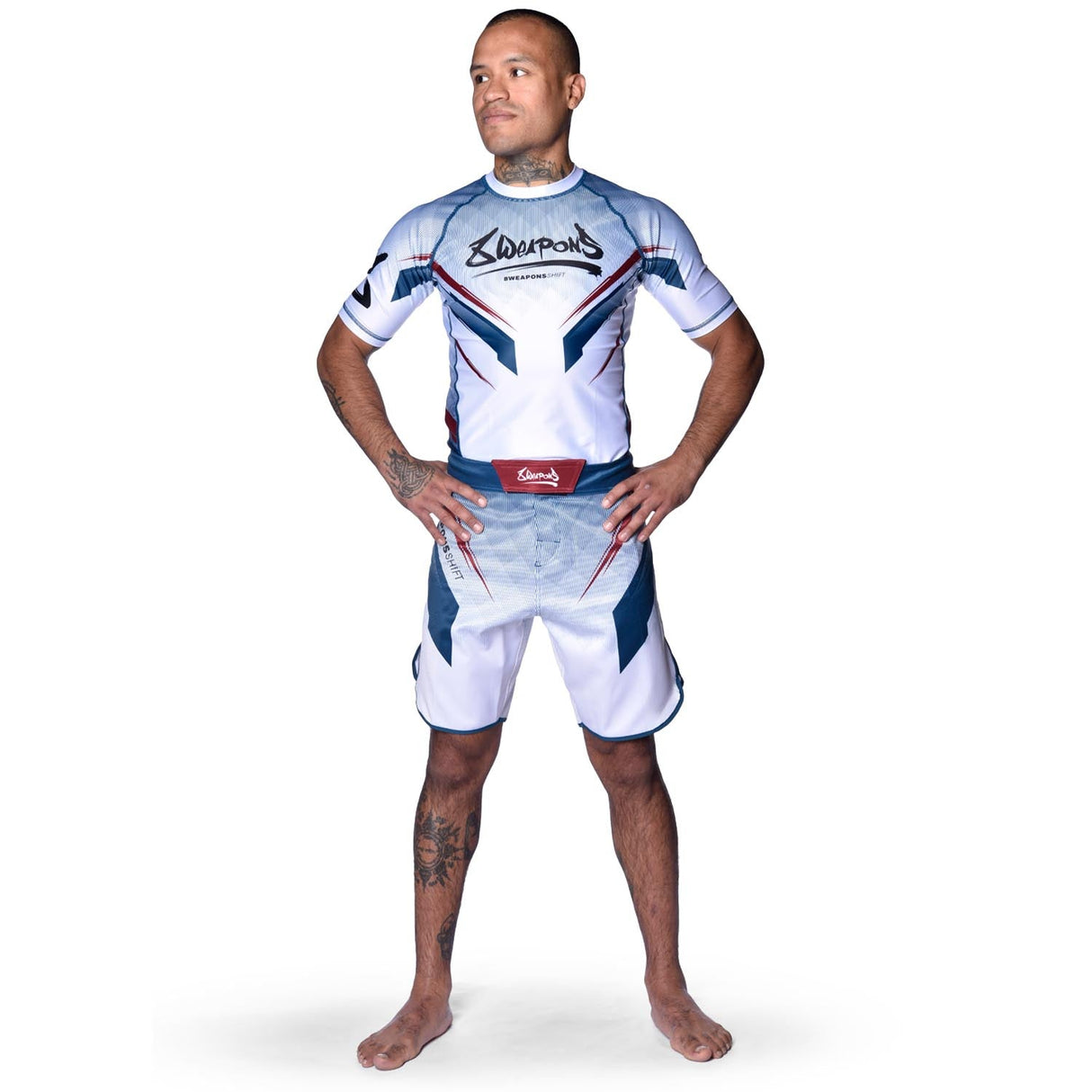 8 WEAPONS Rashguard Shift - Wit/Navy/Rood