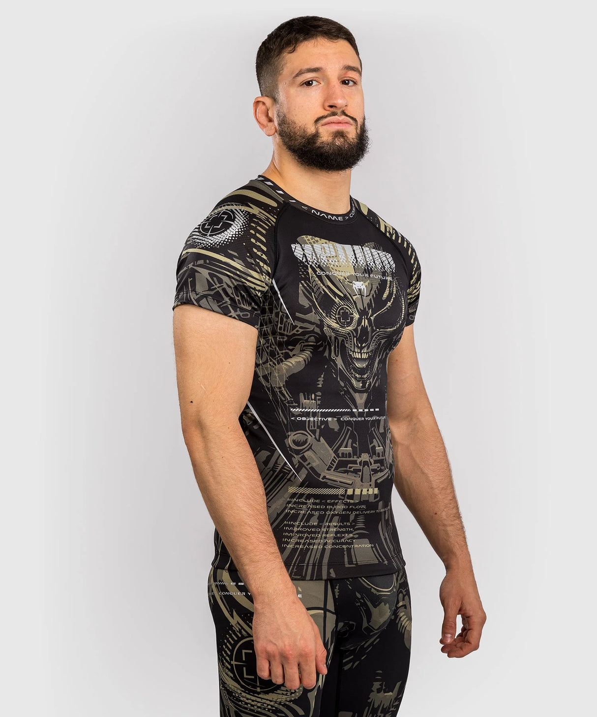 Venum Rashguard Korte Mouwen Invader - Zwart/Zand