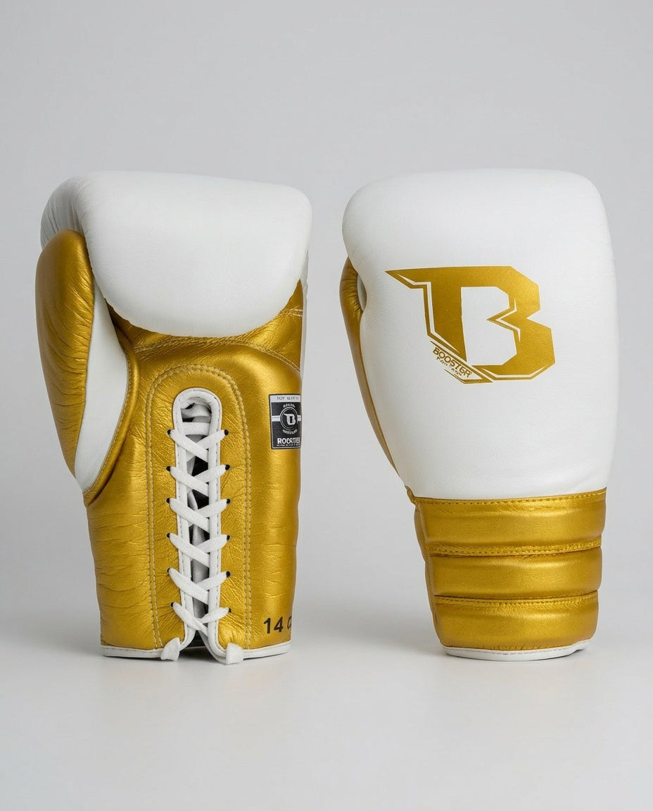 Booster Boxing Gloves Rapid Strike Lace-Up - White/Gold