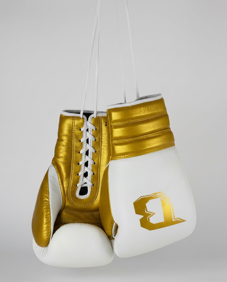 Booster Boxing Gloves Rapid Strike Lace-Up - White/Gold