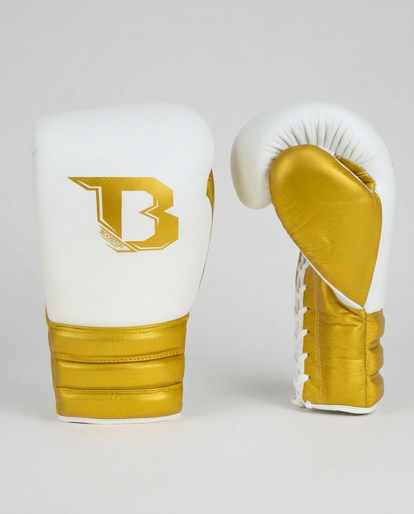 Booster Boxing Gloves Rapid Strike Lace-Up - White/Gold