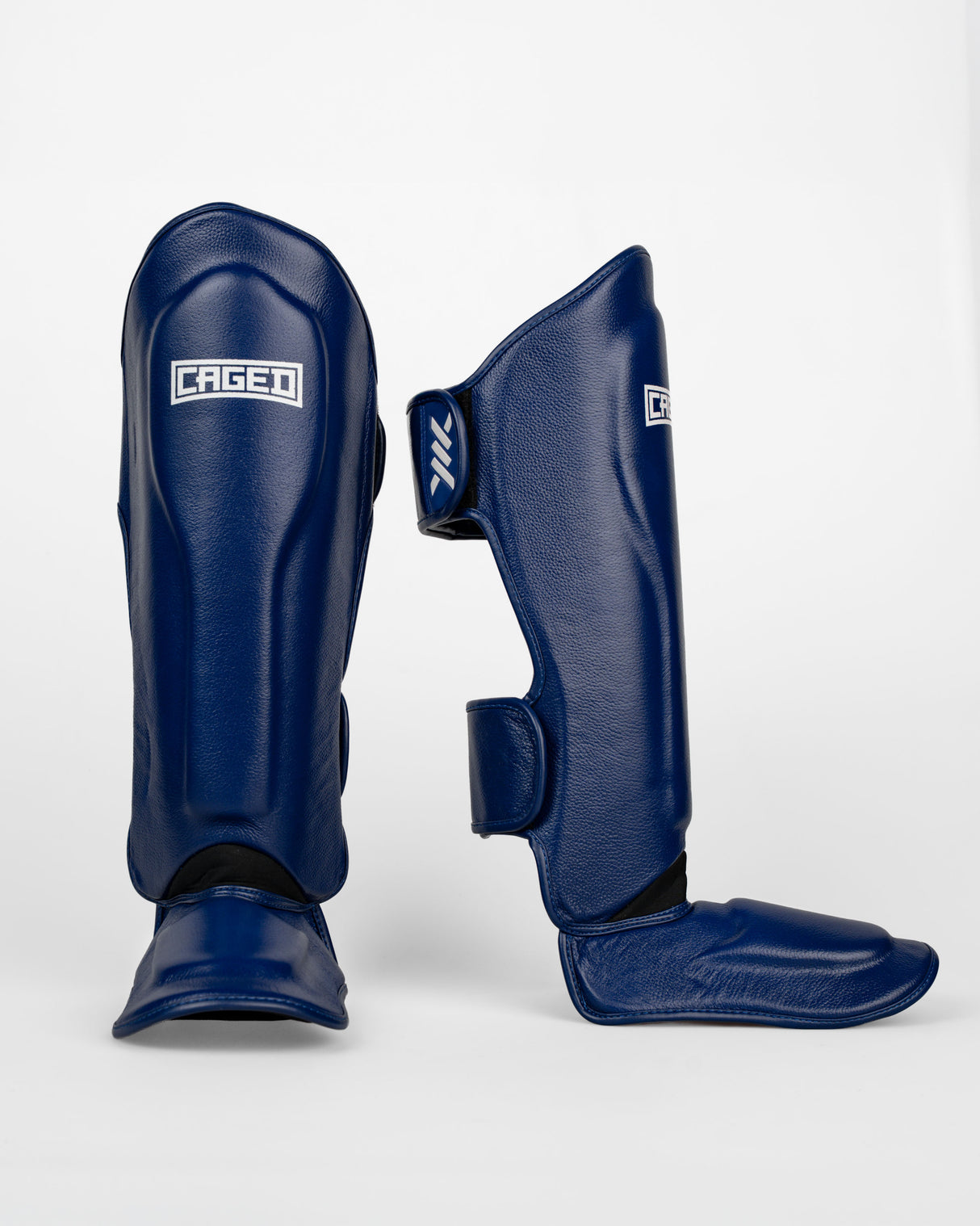 Caged Scheenbeschermers 'X' Series - Navy Blauw/Wit