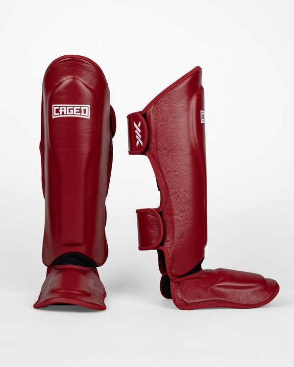 Caged Scheenbeschermers 'X' Series - Bordeaux Rood/Wit