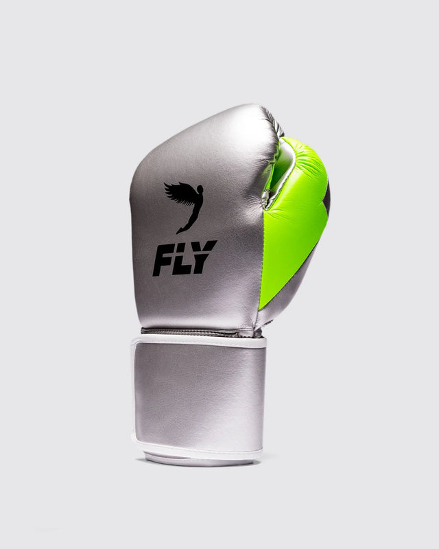 Rękawice bokserskie Fly Superloop Pro X 2 – Srebrne/Neonowo Zielone