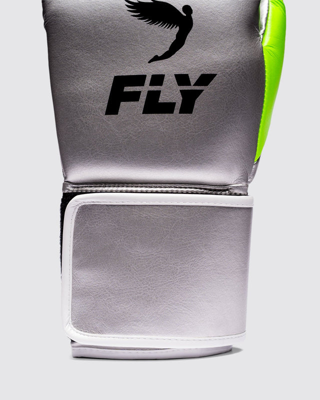 Rękawice bokserskie Fly Superloop Pro X 2 – Srebrne/Neonowo Zielone