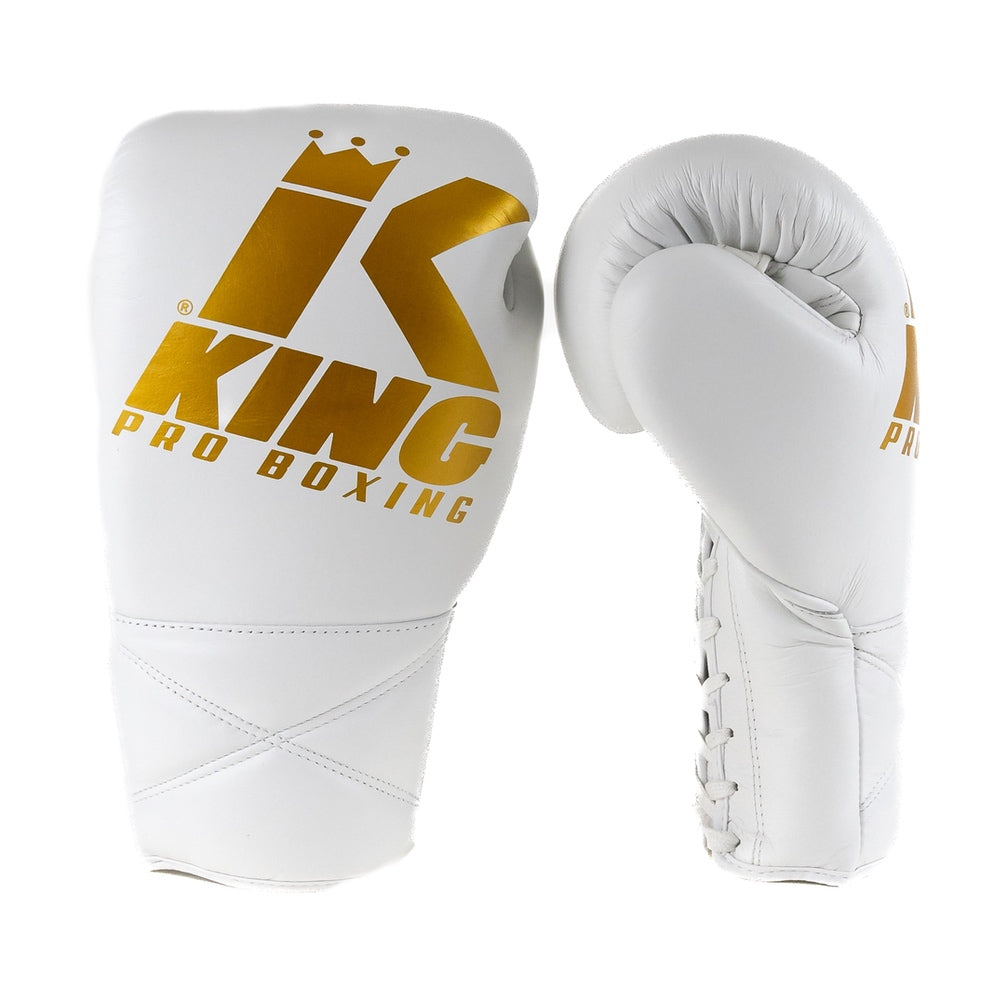 King Pro Boxing Bokshandschoenen XK met vetersluiting - Wit/Goud