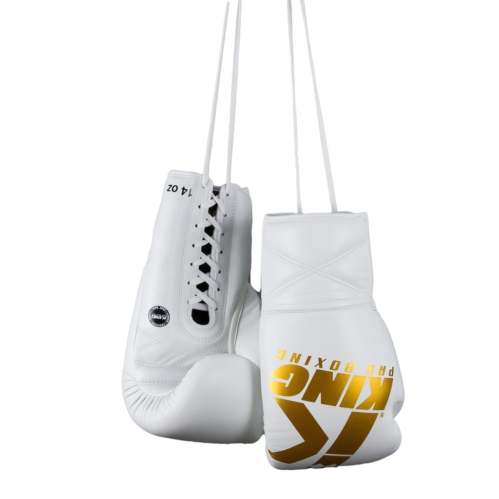 King Pro Boxing Bokshandschoenen XK met vetersluiting - Wit/Goud